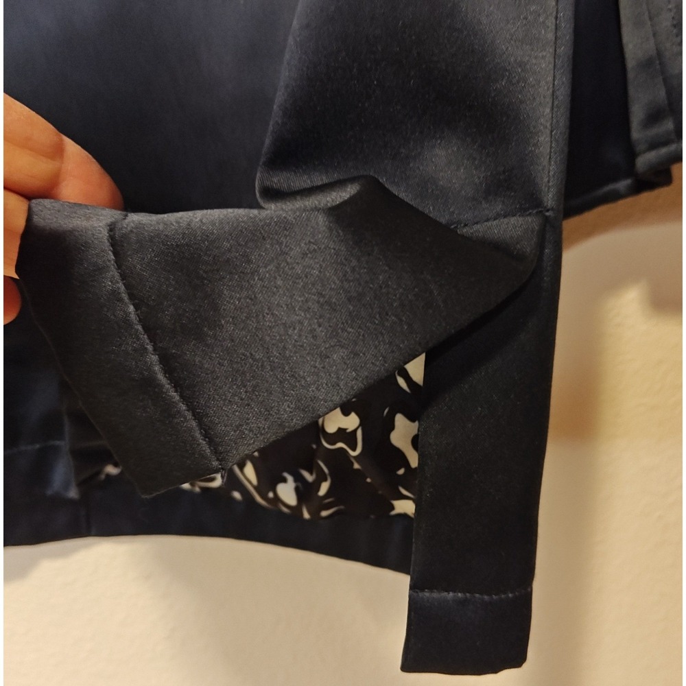 Dennis Basso Jacket Womens Medium Navy Blue Satin Zip Front Leopard Lined 3/4 Sl - Picture 6 of 13